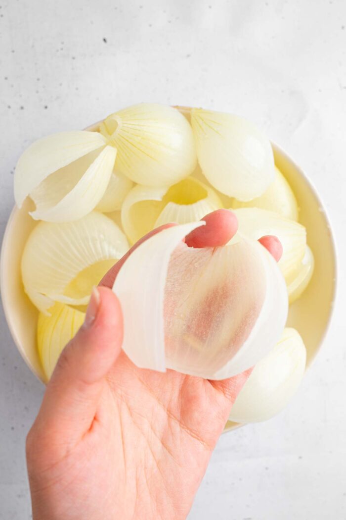 Softened large onions separated into layers to make "wrappers" for the filling.