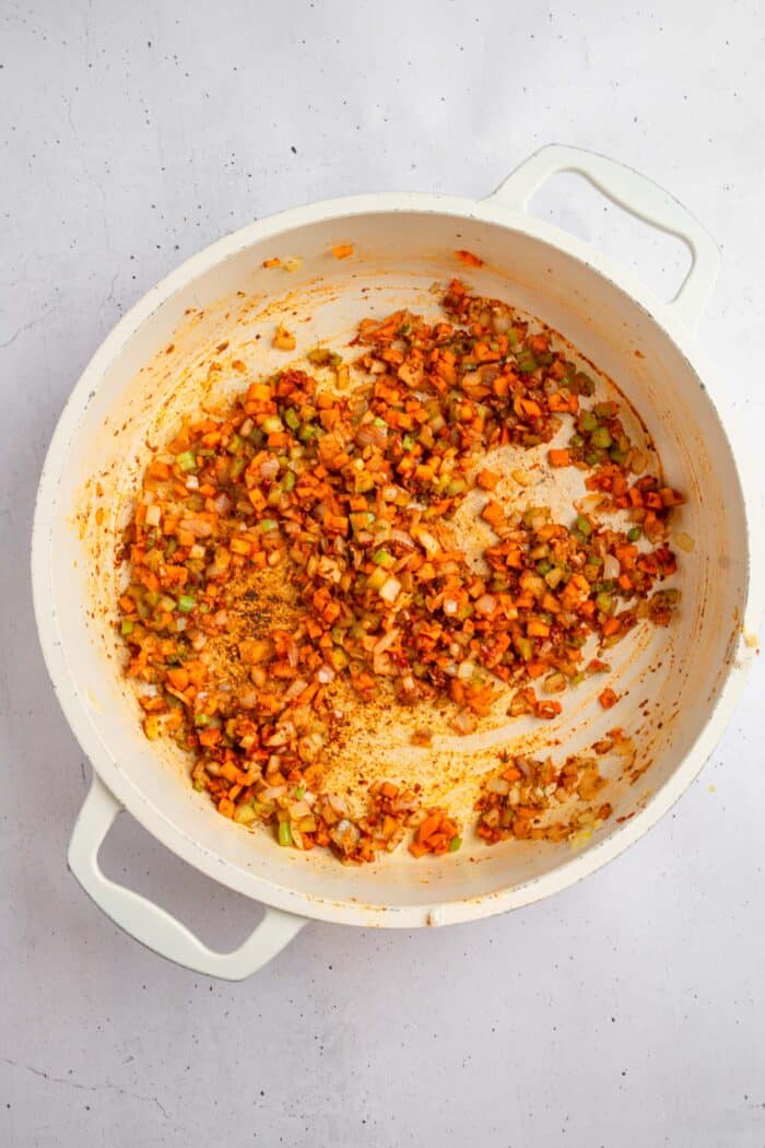 Sauted vegetables with tomato paste and herbs.