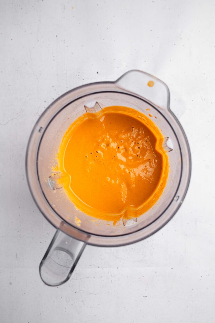 Vegan high protein soup blended until smooth.