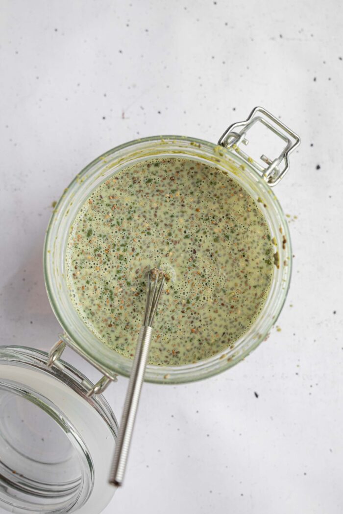 Matcha chia mixture whisked together until you get an even consistency.