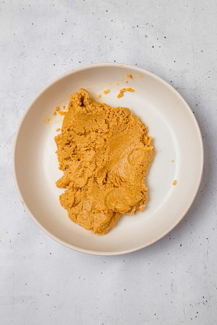 The peanut butter and almond flour filling for vegan chocolate Easter eggs.