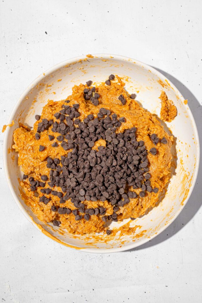 Chocolate chips added to the protein cookie dough.
