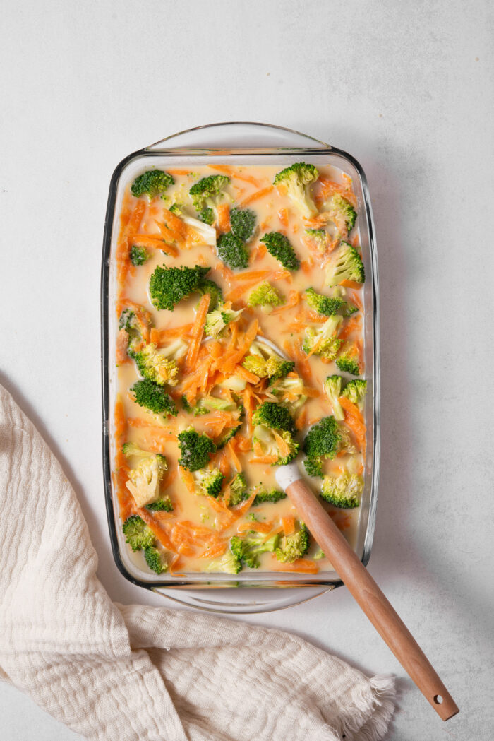 Creamy broth mixed together with orzo and veggies.