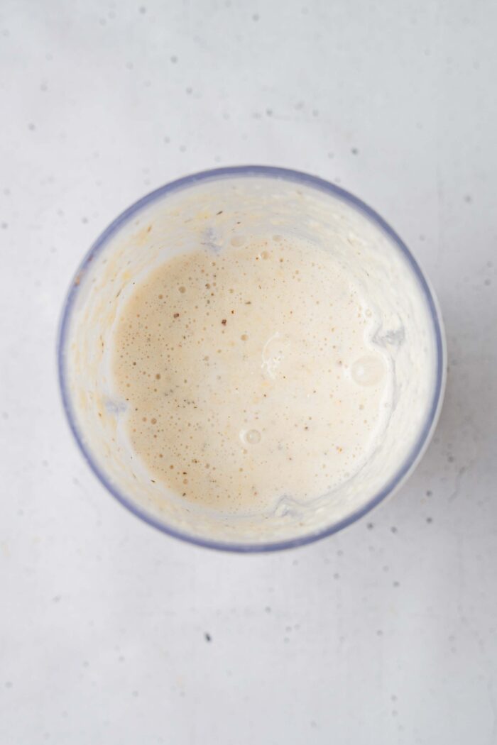Vegan ranch dressing blended until the consistency is smooth.