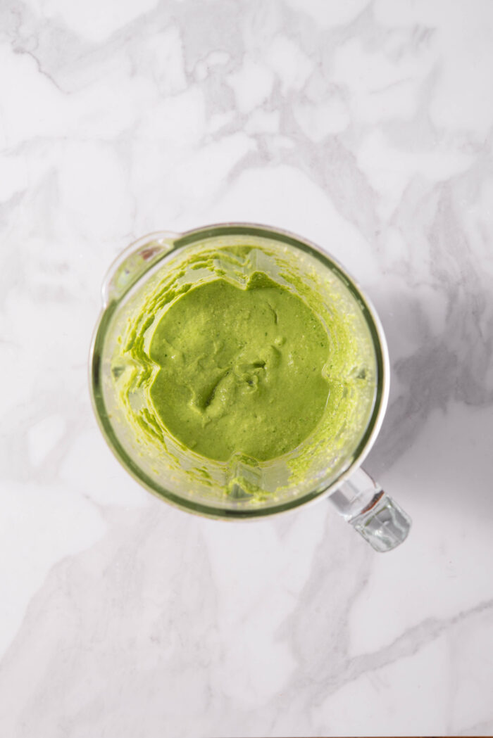 After blending to smooth and consistent texture, the sauce is still in the highs-speed blender.