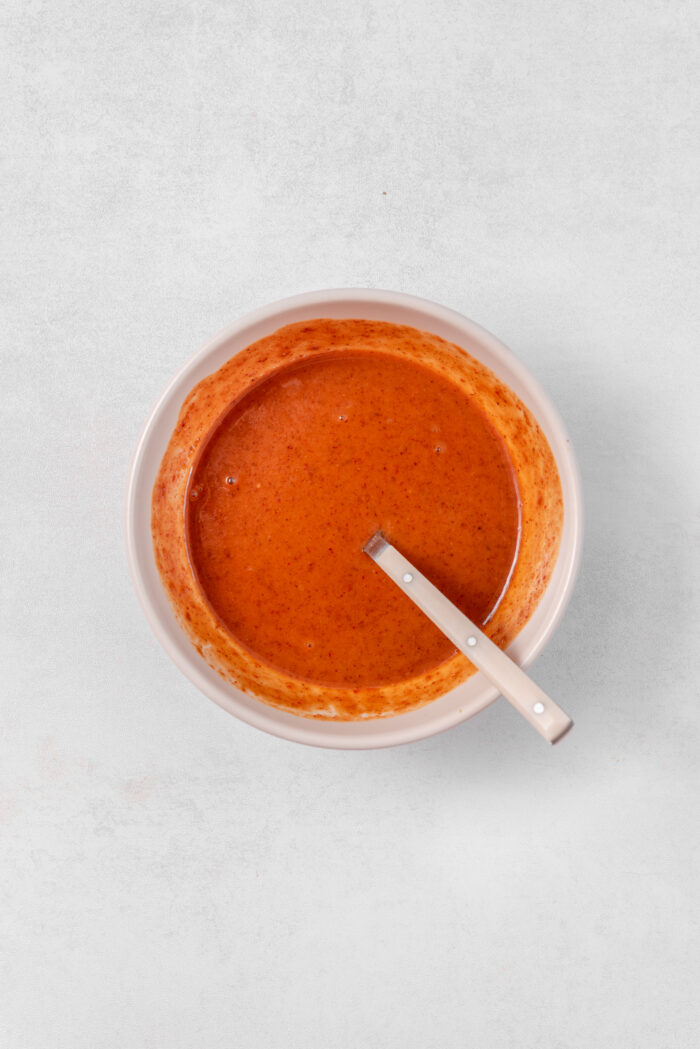 Angry Almond dressing to accompany vegan summer rolls.